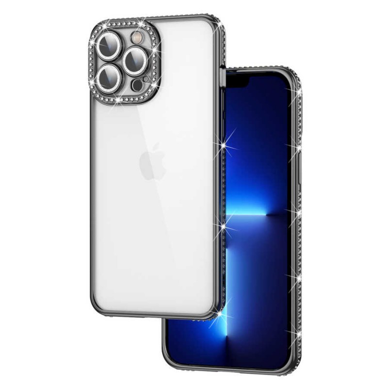 Bal-z Apple iPhone 12 Pro Kılıf Kamera Korumalı Taşlı  Mina Kapak