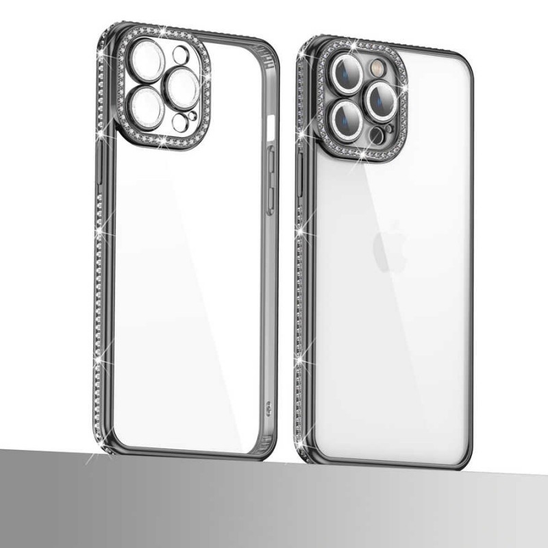 Bal-z Apple iPhone 12 Pro Kılıf Kamera Korumalı Taşlı  Mina Kapak