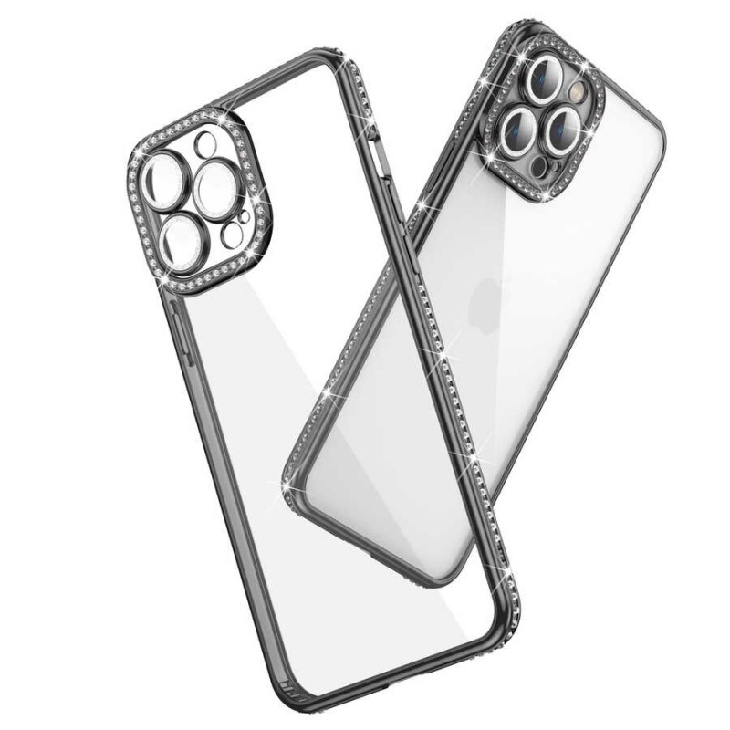 Bal-z Apple iPhone 12 Pro Kılıf Kamera Korumalı Taşlı  Mina Kapak