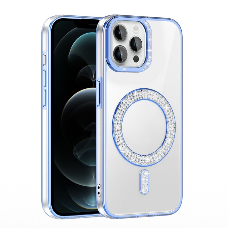 Bal-z Apple iPhone 12 Pro Kılıf Pırlanta Taş Tasarımlı M-safe Şarj Özellikli Zore Karetta Silikon Kapak