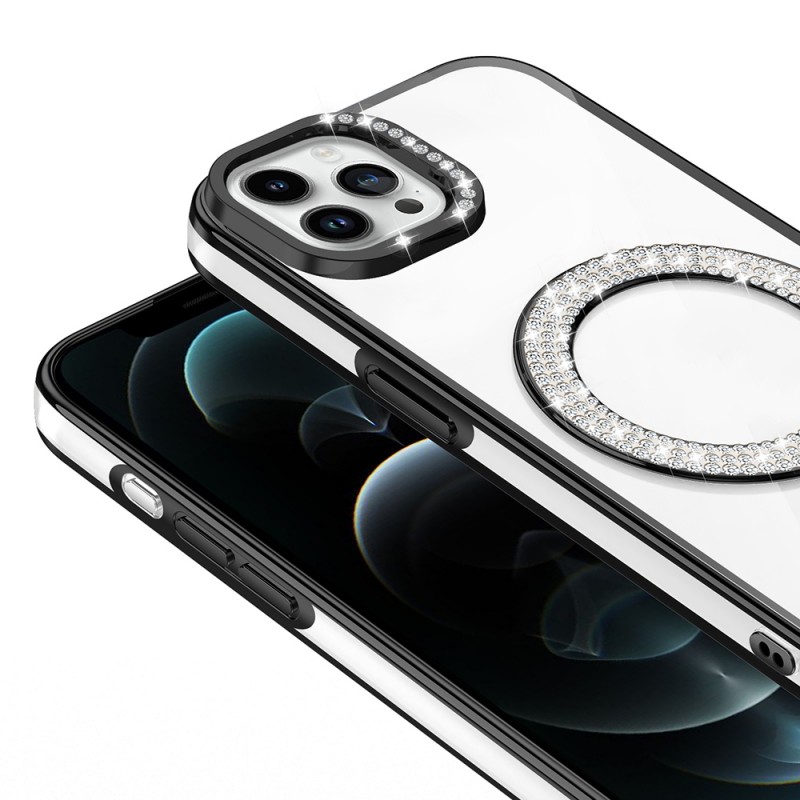 Bal-z Apple iPhone 12 Pro Kılıf Pırlanta Taş Tasarımlı M-safe Şarj Özellikli Zore Karetta Silikon Kapak