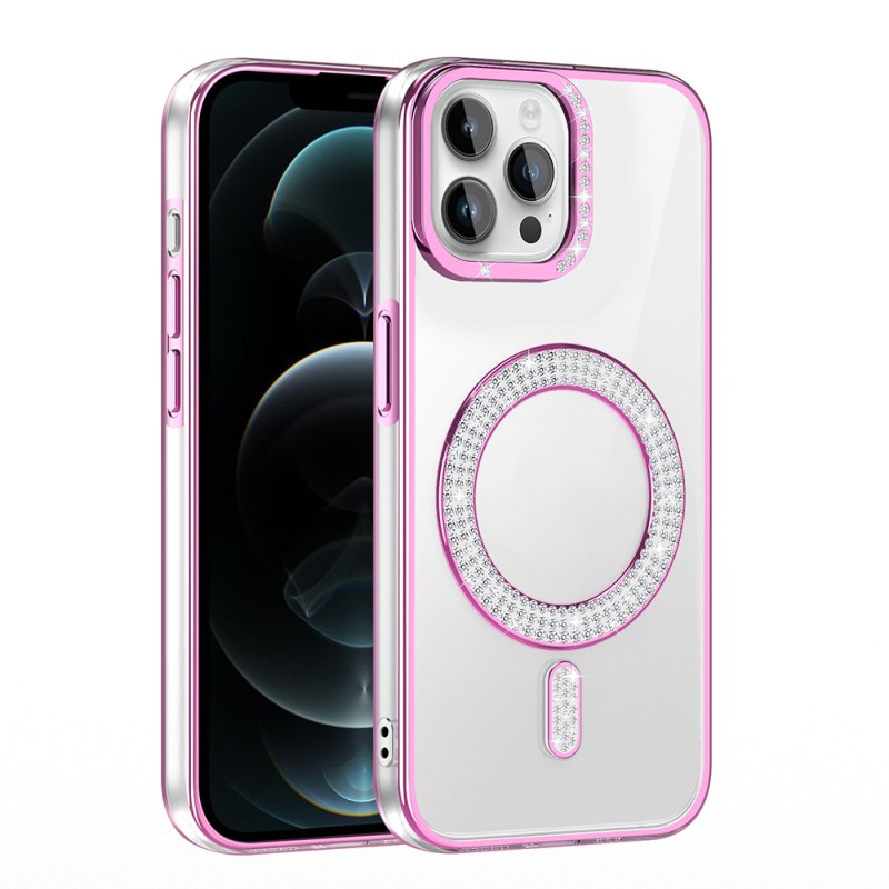 Bal-z Apple iPhone 12 Pro Kılıf Pırlanta Taş Tasarımlı M-safe Şarj Özellikli Zore Karetta Silikon Kapak