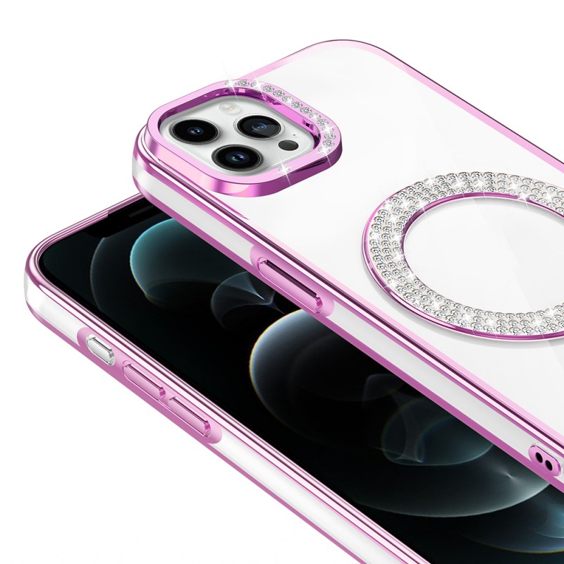 Bal-z Apple iPhone 12 Pro Kılıf Pırlanta Taş Tasarımlı M-safe Şarj Özellikli Zore Karetta Silikon Kapak