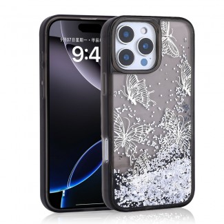 Apple iPhone 12 Pro Kılıf Sıvılı Simli Kelebek Baskılı Şeffaf Arka Yüzey Zore Glis Silikon Kapak Apple iPhone 12 Pro Kılıf Sıvılı Simli Kelebek Baskılı Şeffaf Arka Yüzey Zore Glis Silikon Kapak