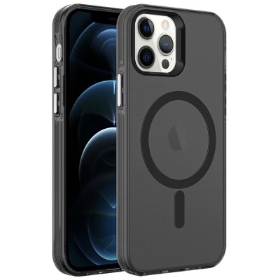 Bal-z Apple iPhone 12 Pro Kılıf  M-safe Şarj Özellikli Buzlu Transparan C-Pro Sert Kapak