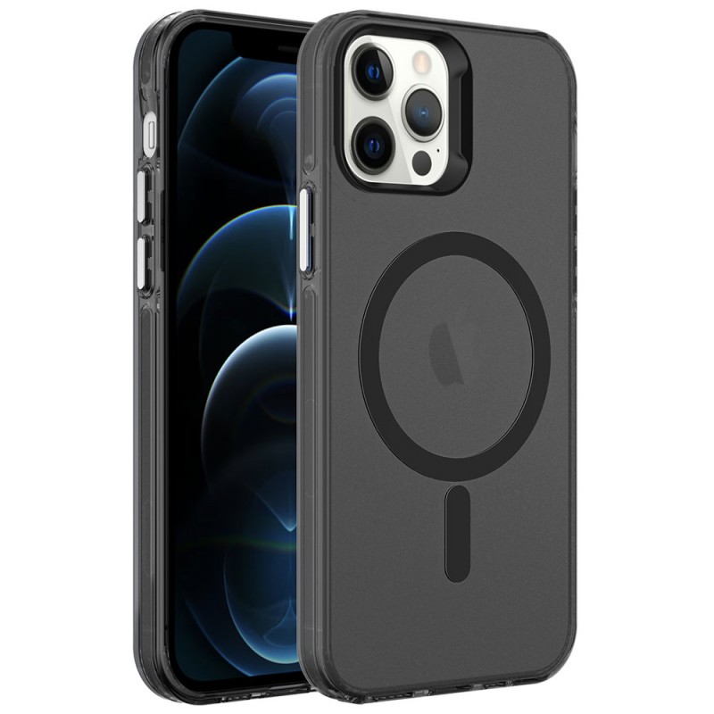 Bal-z Apple iPhone 12 Pro Kılıf  M-safe Şarj Özellikli Buzlu Transparan C-Pro Sert Kapak