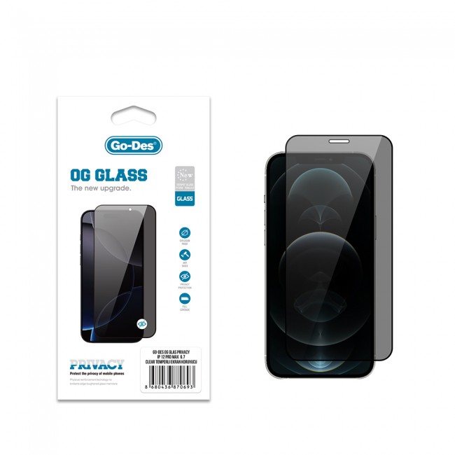 Apple iPhone 12 Pro Max Go Des OG Glass Privacy Antistatik Temperli Cam Ekran Koruyucu Apple iPhone 12 Pro Max Go Des OG Glass Privacy Antistatik Temperli Cam Ekran Koruyucu