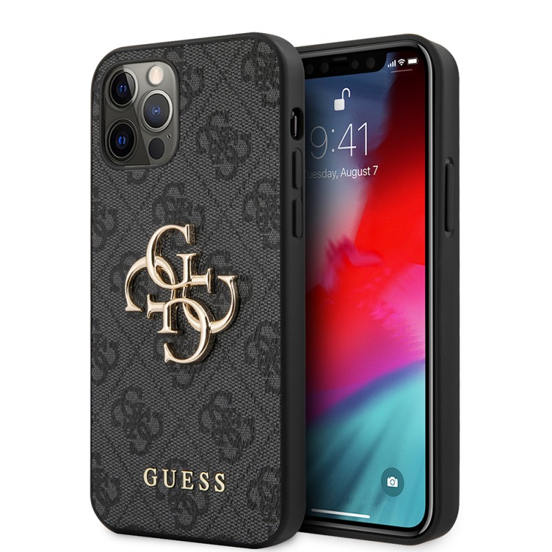 Bal-z Apple iPhone 12 Pro Max Kılıf Guess Orjinal Lisanslı PU Deri Büyük Metal Logo Dizaynlı Kapak