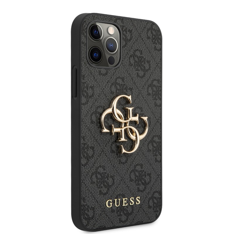 Bal-z Apple iPhone 12 Pro Max Kılıf Guess Orjinal Lisanslı PU Deri Büyük Metal Logo Dizaynlı Kapak