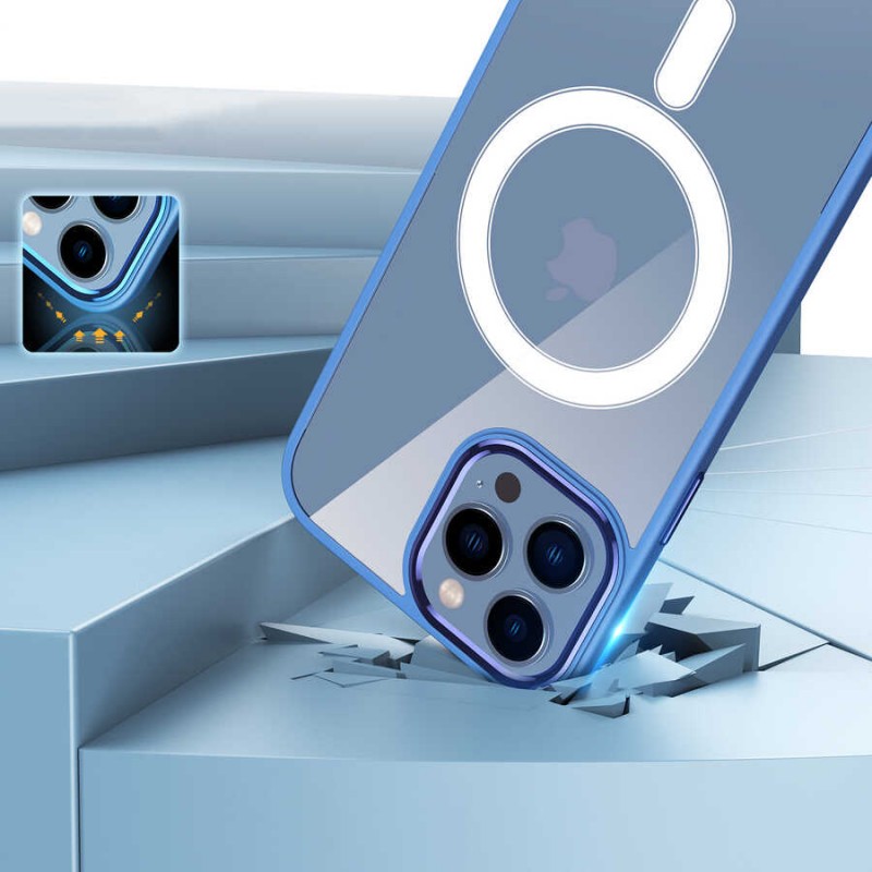 Bal-z Apple iPhone 12 Pro Max Kılıf Wireless Şarj Özellikli  Krom M-safe Silikon Kapak