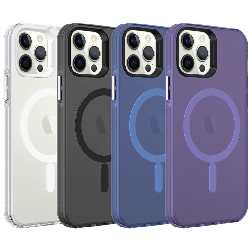 Bal-z Apple iPhone 12 Pro Max Kılıf  M-safe Şarj Özellikli Buzlu Transparan C-Pro Sert Kapak