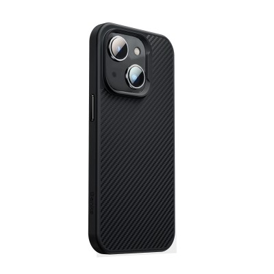 Bal-z Apple iPhone 13 Kılıf Karbon Fiber M-safe Şarj Özellikli Benks 600D Hybrid Kevlar Kapak