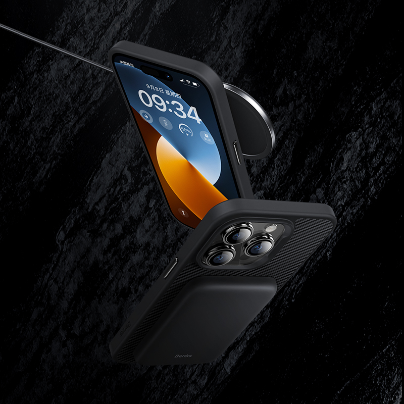 Bal-z Apple iPhone 13 Kılıf Karbon Fiber M-safe Şarj Özellikli Benks 600D Hybrid Kevlar Kapak
