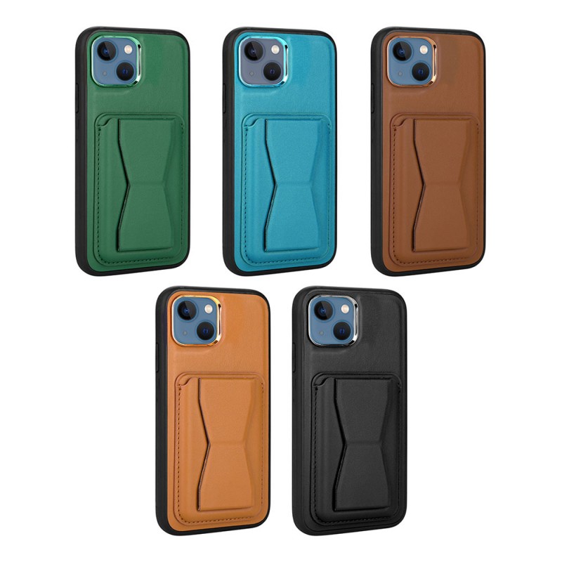 Bal-z Apple iPhone 13 Kılıf Kartlıklı Standlı ​Pu Deri  Memo Kapak