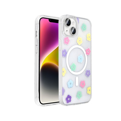 Bal-z Apple iPhone 13 Kılıf M-Safe Şarj Özellikli Şeffaf Zore Folk Sert Kapak