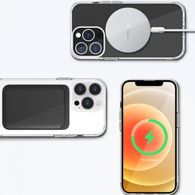 Apple iPhone 13 Kılıf Magsafe Şarj Özellikli Airbagli Şeffaf PC Arka Yüzey Recci Magnetik Suction Serisi Kapak Apple iPhone 13 Kılıf Magsafe Şarj Özellikli Airbagli Şeffaf PC Arka Yüzey Recci Magnetik Suction Serisi Kapak