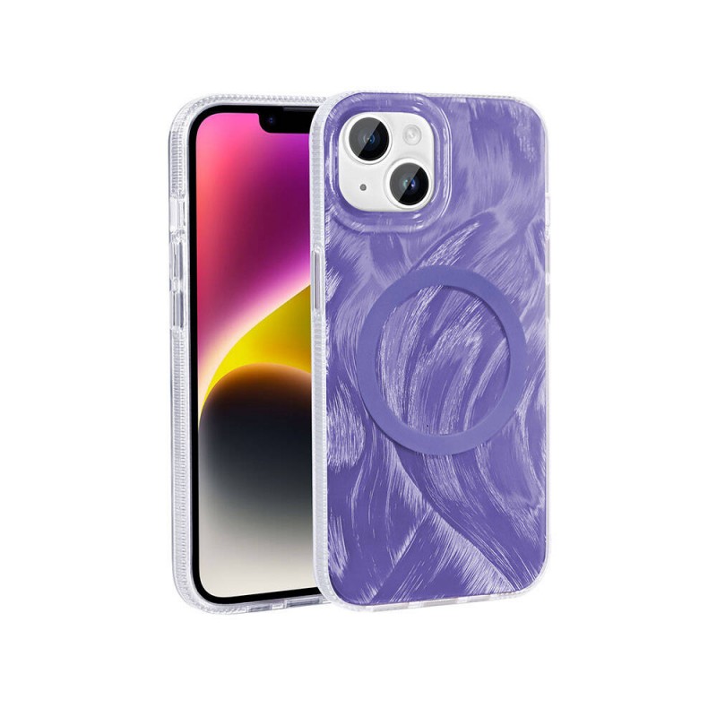 Bal-z Apple iPhone 13 Kılıf M-safe Şarj Özellikli Fırça Boya Desenli  Palet Kapak