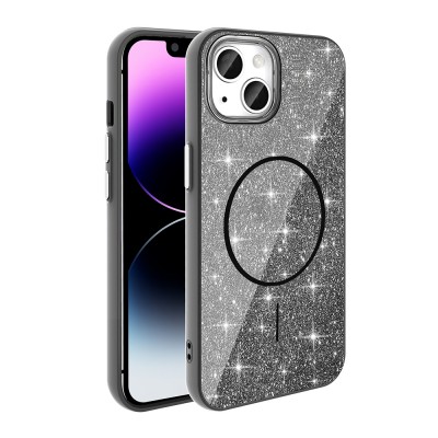 Bal-z Apple iPhone 13 Kılıf M-safe Şarj Özellikli Parlayan Simli Zore Okso Kapak