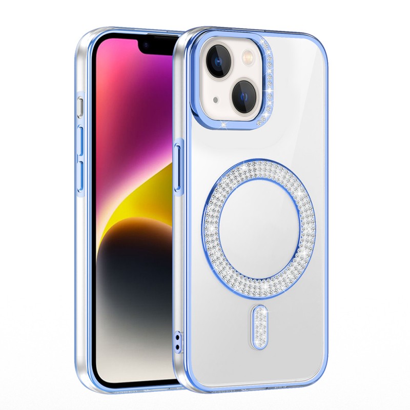 Bal-z Apple iPhone 13 Kılıf Pırlanta Taş Tasarımlı M-safe Şarj Özellikli Zore Karetta Silikon Kapak