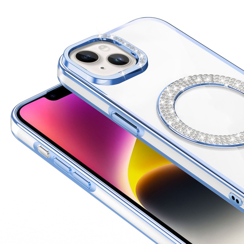 Bal-z Apple iPhone 13 Kılıf Pırlanta Taş Tasarımlı M-safe Şarj Özellikli Zore Karetta Silikon Kapak