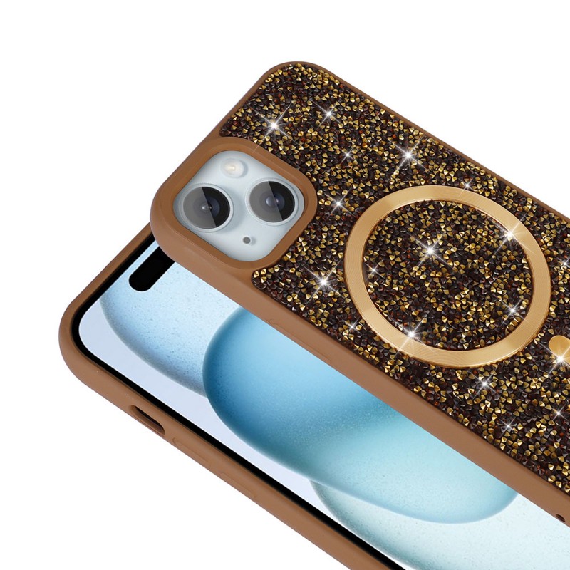 Bal-z Apple iPhone 13 Kılıf Pırlanta Tasarımlı M-safe Şarj Özellikli Zore Mozaik Silikon Kapak