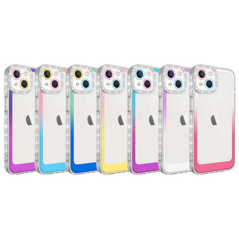 Bal-z Apple iPhone 13 Kılıf Simli ve Renk Geçiş Tasarımlı Lens Korumalı  Park Kapak