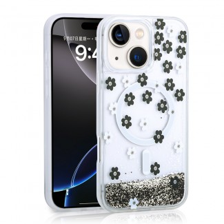 Apple iPhone 13 Kılıf Sıvılı Simli Baskılı Şeffaf Arka Yüzey Zore Mossa Silikon Kapak Apple iPhone 13 Kılıf Sıvılı Simli Baskılı Şeffaf Arka Yüzey Zore Mossa Silikon Kapak