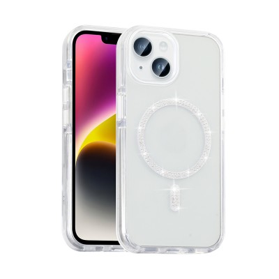 Bal-z Apple iPhone 13 Kılıf Taşlı Tasarım M-safe Şarj Özellikli Zore Koment Silikon Kapak