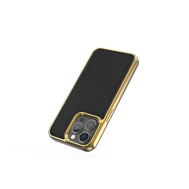 Bal-z Apple iPhone 13 Kılıf Wiwu Genuine Leather Gold Calfskin Orjinal Deri Kapak