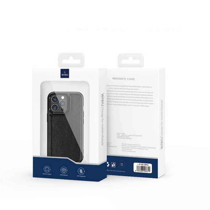 Bal-z Apple iPhone 13 Kılıf Wiwu Genuine Leather Plastic Calfskin Orjinal Deri Kapak