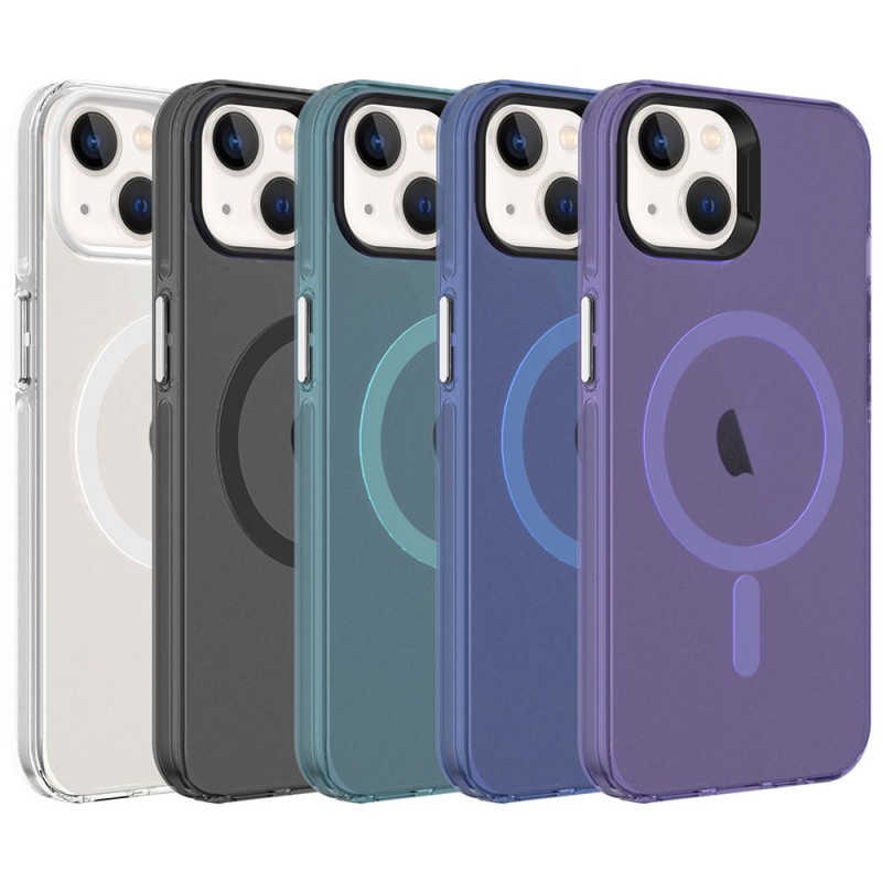 Bal-z Apple iPhone 13 Kılıf  M-safe Şarj Özellikli Buzlu Transparan C-Pro Sert Kapak