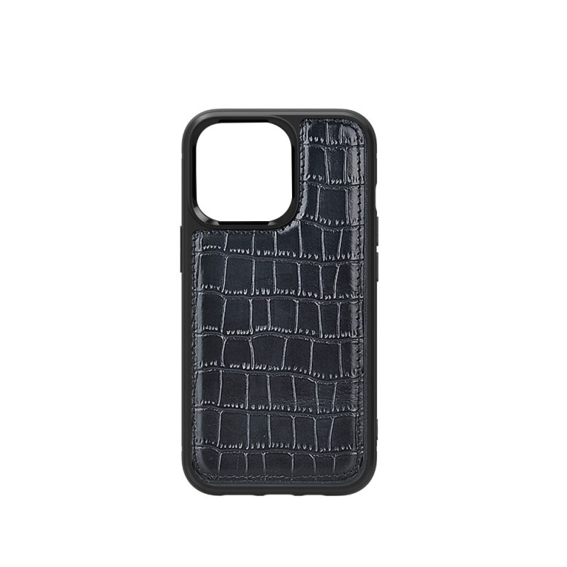 Bal-z Apple iPhone 13 Mini Kılıf Wiwu Croco Pattern Calfskin Orjinal Deri Kapak
