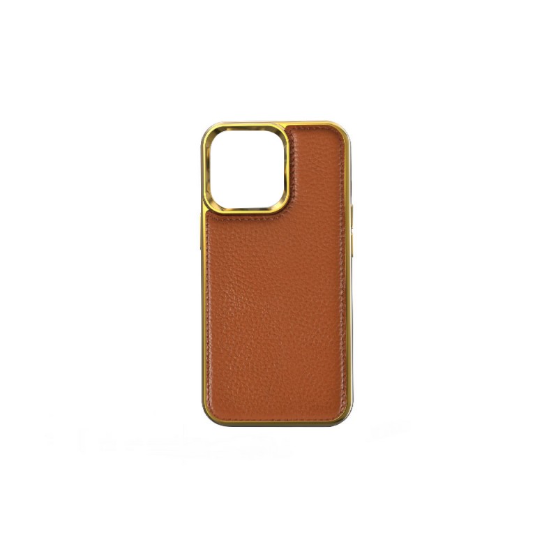 Bal-z Apple iPhone 13 Mini Kılıf Wiwu Genuine Leather Gold Calfskin Orjinal Deri Kapak