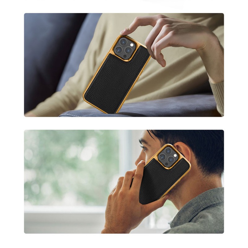 Bal-z Apple iPhone 13 Mini Kılıf Wiwu Genuine Leather Gold Calfskin Orjinal Deri Kapak