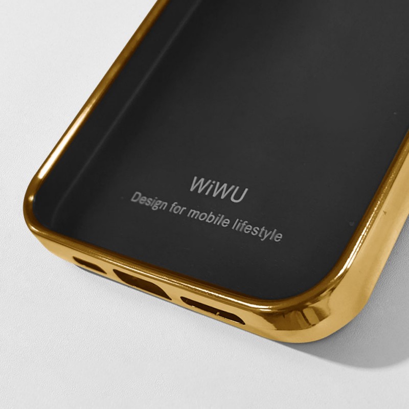 Bal-z Apple iPhone 13 Mini Kılıf Wiwu Genuine Leather Gold Calfskin Orjinal Deri Kapak