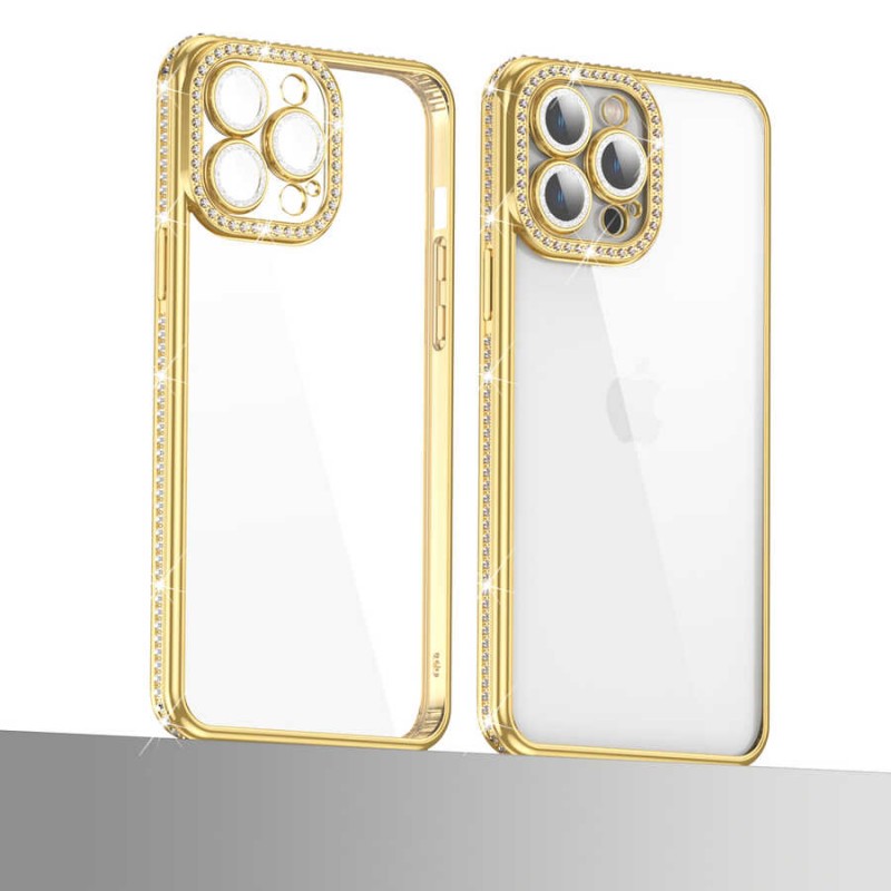 Bal-z Apple iPhone 13 Pro Kılıf Kamera Korumalı Taşlı  Mina Kapak