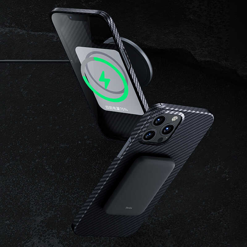 Bal-z Apple iPhone 13 Pro Kılıf M-safe Özellikli Karbon Fiber Benks Essential Kevlar Kapak