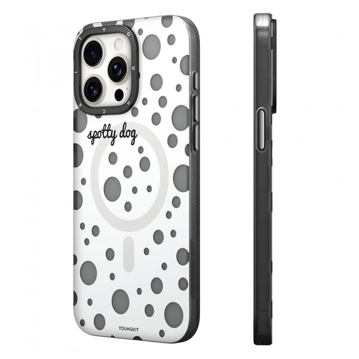 Apple iPhone 13 Pro Kılıf Magsafe Şarj Özellikli Polka Dot Desenli Youngkit Spots Serisi Kapak