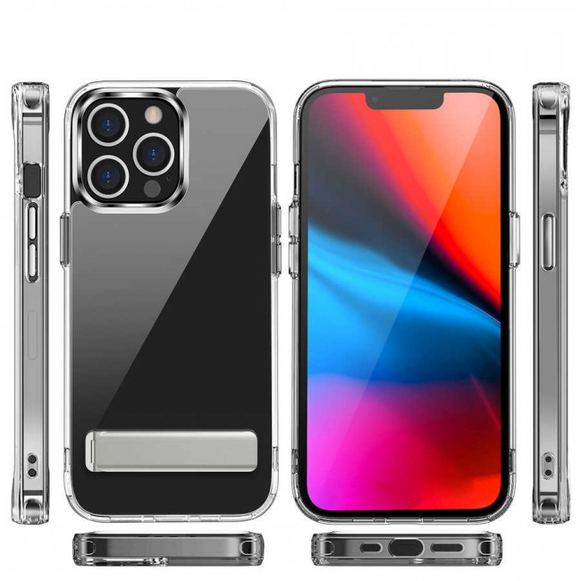 Apple iPhone 13 Pro Kılıf Standlı Şeffaf Silikon Zore L-Stand Kapak Apple iPhone 13 Pro Kılıf Standlı Şeffaf Silikon Zore L-Stand Kapak