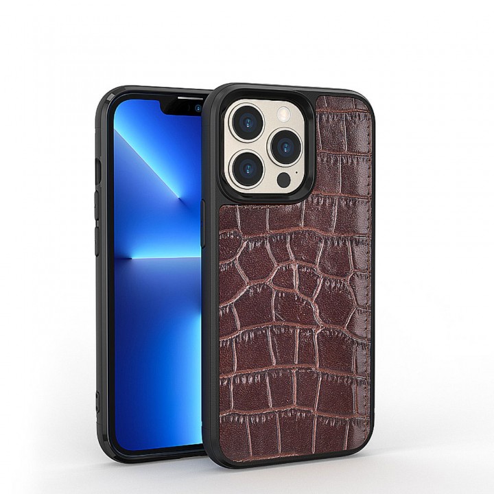 Apple iPhone 13 Pro Kılıf Wiwu Croco Pattern Calfskin Orjinal Deri Kapak