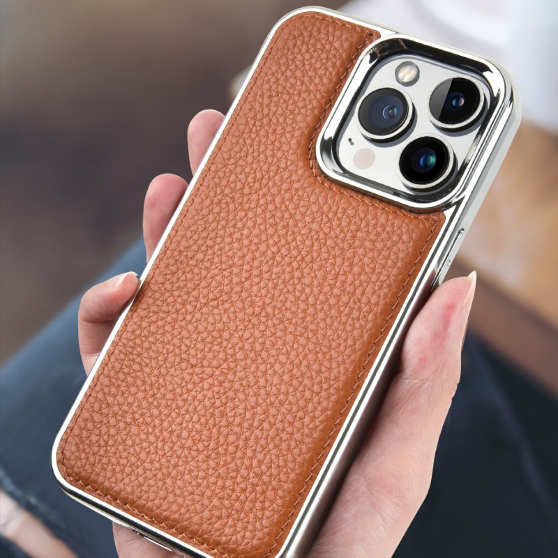 Bal-z Apple iPhone 13 Pro Kılıf Wiwu Genuine Leather Silver Calfskin Orjinal Deri Kapak