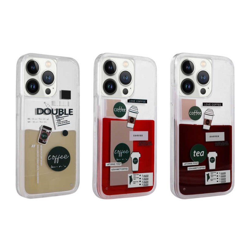 Bal-z Apple iPhone 13 Pro Max Kılıf Desenli Sıvılı  Drink Silikon Kapak