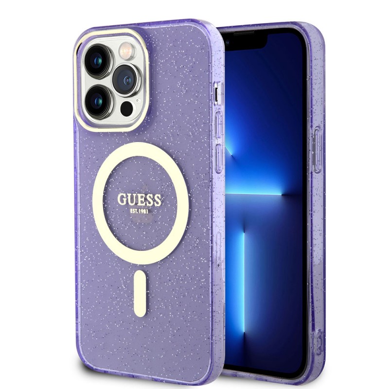 Bal-z Apple iPhone 13 Pro Max Kılıf GUESS M-safe Şarj Özellikli Glitter Kapak