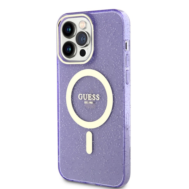 Bal-z Apple iPhone 13 Pro Max Kılıf GUESS M-safe Şarj Özellikli Glitter Kapak