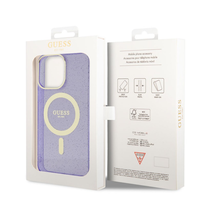 Bal-z Apple iPhone 13 Pro Max Kılıf GUESS M-safe Şarj Özellikli Glitter Kapak