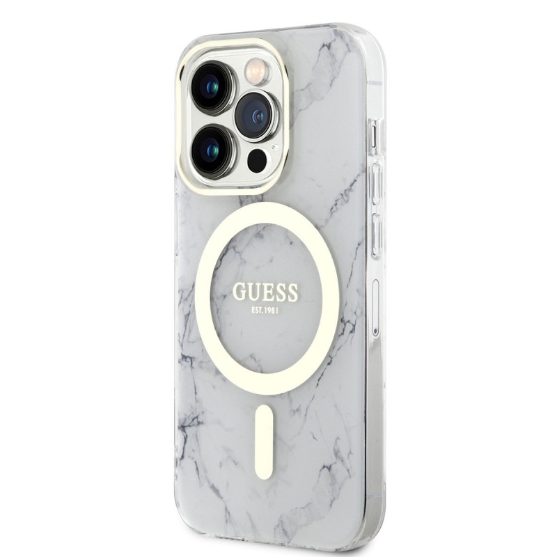 Bal-z Apple iPhone 13 Pro Max Kılıf GUESS M-safe Şarj Özellikli Mermer Desenli Kapak