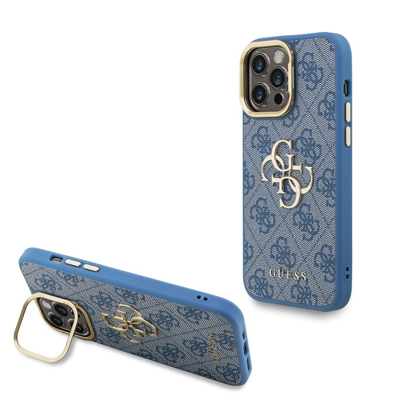 Bal-z Apple iPhone 13 Pro Max Kılıf Guess Orjinal Lisanslı PU Deri 4G Desenli Metal Büyük 4G ve Yazı Logolu Kamera Standlı Kapak