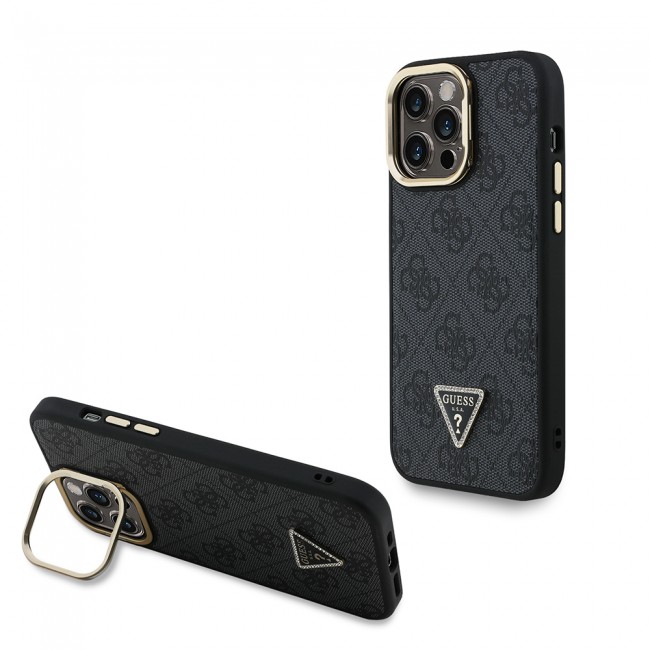 Apple iPhone 13 Pro Max Kılıf Guess Orjinal Lisanslı PU Deri Taşlı Üçgen Logo 4G Desenli Kamera Standlı Kapak Apple iPhone 13 Pro Max Kılıf Guess Orjinal Lisanslı PU Deri Taşlı Üçgen Logo 4G Desenli Kamera Standlı Kapak