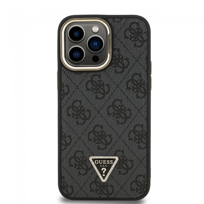Apple iPhone 13 Pro Max Kılıf Guess Orjinal Lisanslı PU Deri Taşlı Üçgen Logo 4G Desenli Kamera Standlı Kapak Apple iPhone 13 Pro Max Kılıf Guess Orjinal Lisanslı PU Deri Taşlı Üçgen Logo 4G Desenli Kamera Standlı Kapak