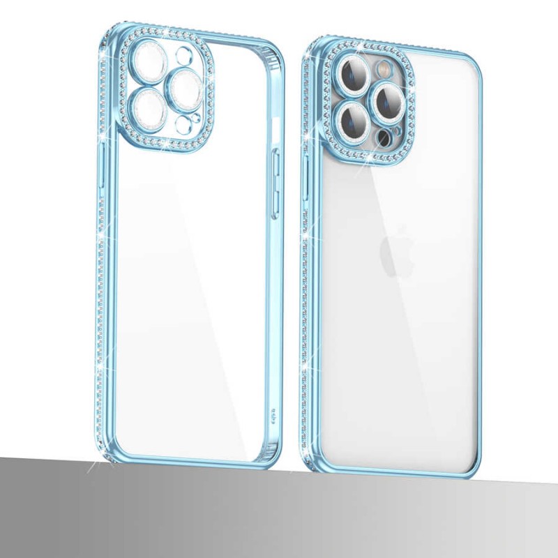 Bal-z Apple iPhone 13 Pro Max Kılıf Kamera Korumalı Taşlı  Mina Kapak